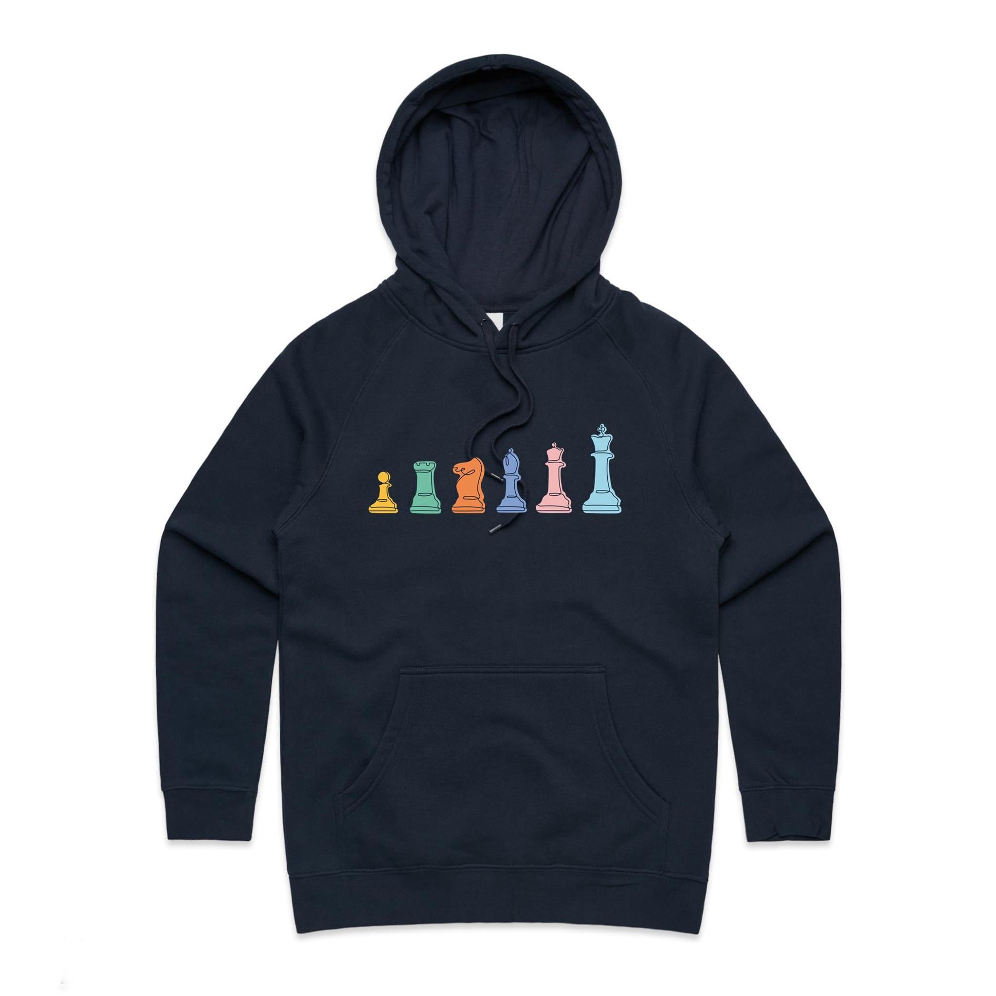 Chess - Womens Hoodie Navy Womens Hoodie Chess Games Printed In Australia