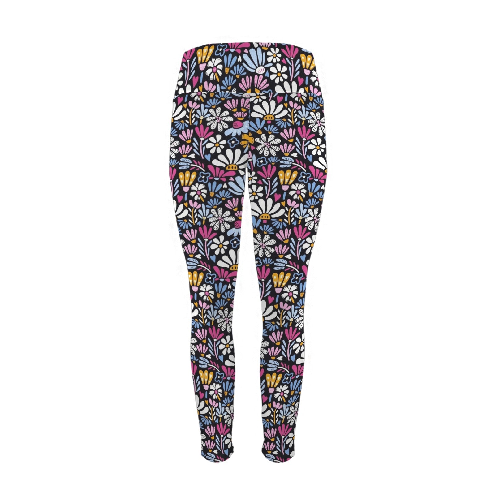 Graphic Flowers On Black Women's High Waist Pockets Yoga Leggings Women's High Waist Pockets Yoga Leggings Plants Printed Offshore