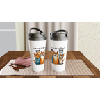 Where Is My Coffee, Cranky Cats - White 15oz Stainless Steel Travel Mug Travel Mug animal Coffee Globally Fulfilled