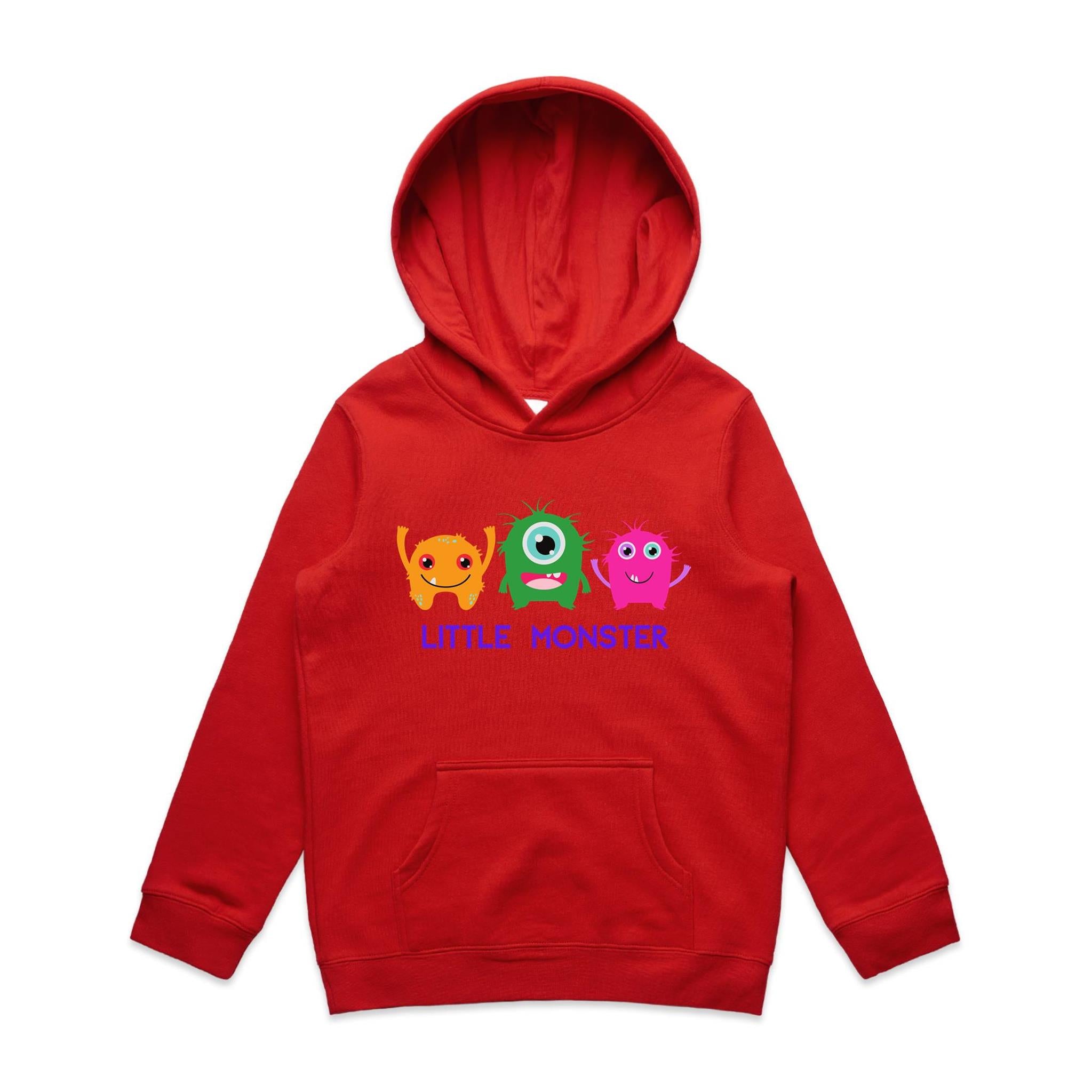 Little Monster - Kids Hoodie Red Kids Hoodie Printed In Australia