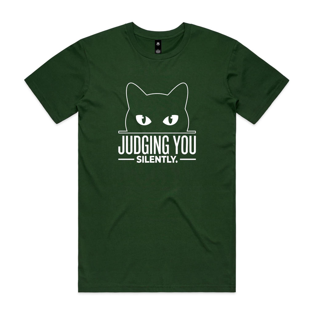 Judging You Silently Cat Men's AS Colour T-shirt Forest Green Mens T-shirt animal Printed In Australia