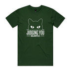 Judging You Silently Cat Men's AS Colour T-shirt Forest Green Mens T-shirt animal Printed In Australia