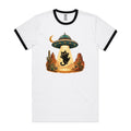 Black Cat Alien UFO Abduction Men's AS Colour Staple Ringer Tee