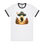 Black Cat Alien UFO Abduction Men's AS Colour Staple Ringer Tee