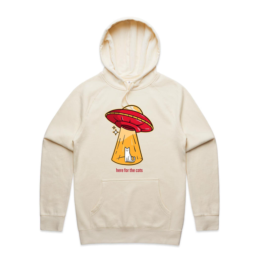 UFO, Here For The Cats - Mens Hoodie Ecru Mens Hoodie animal Printed In Australia Sci Fi
