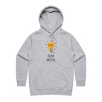 Think Positive, Lightbulb - Womens Hoodie Grey Marle Womens Hoodie Positivity Printed In Australia