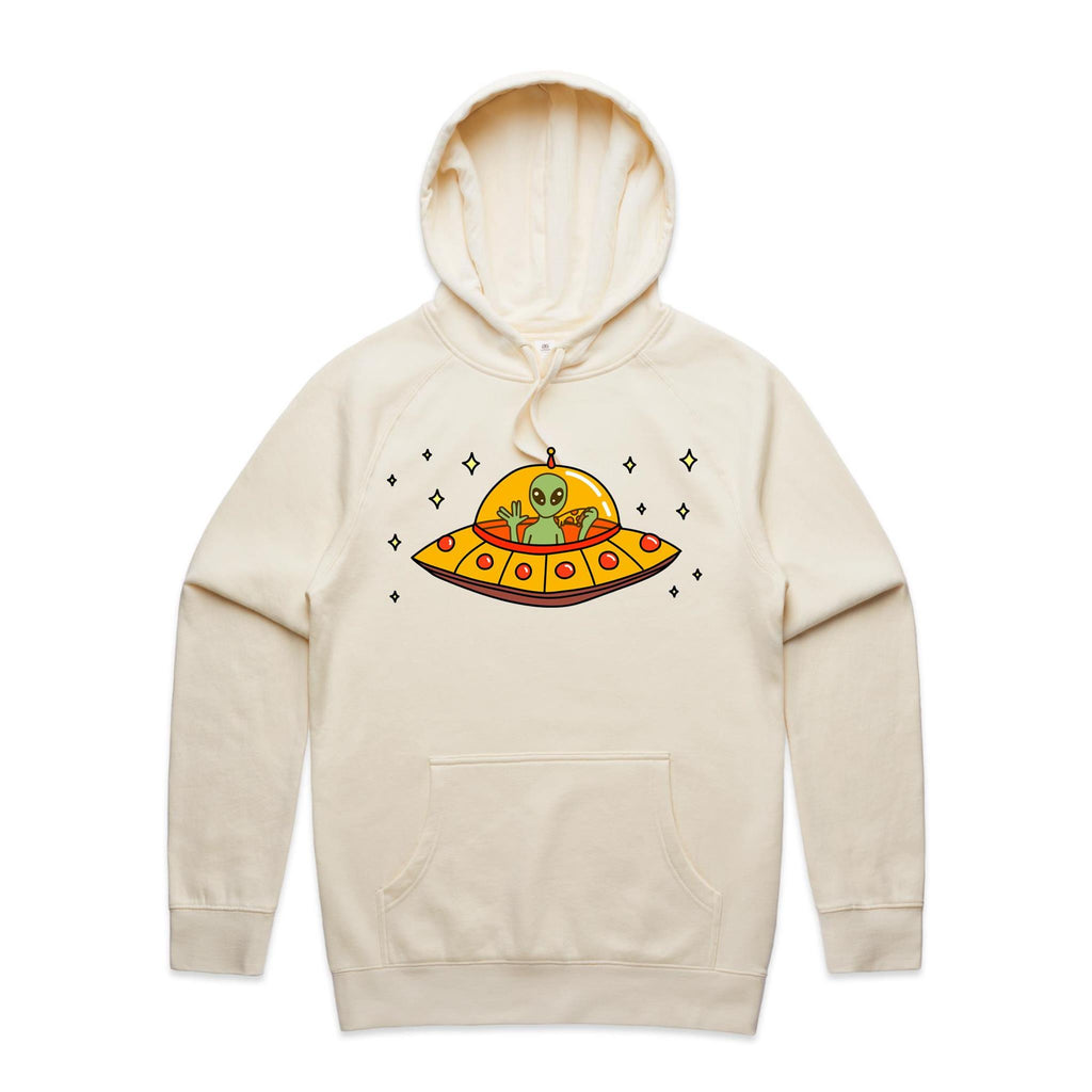 Alien Pizza - Mens Hoodie Ecru Mens Hoodie Food Printed In Australia Sci Fi