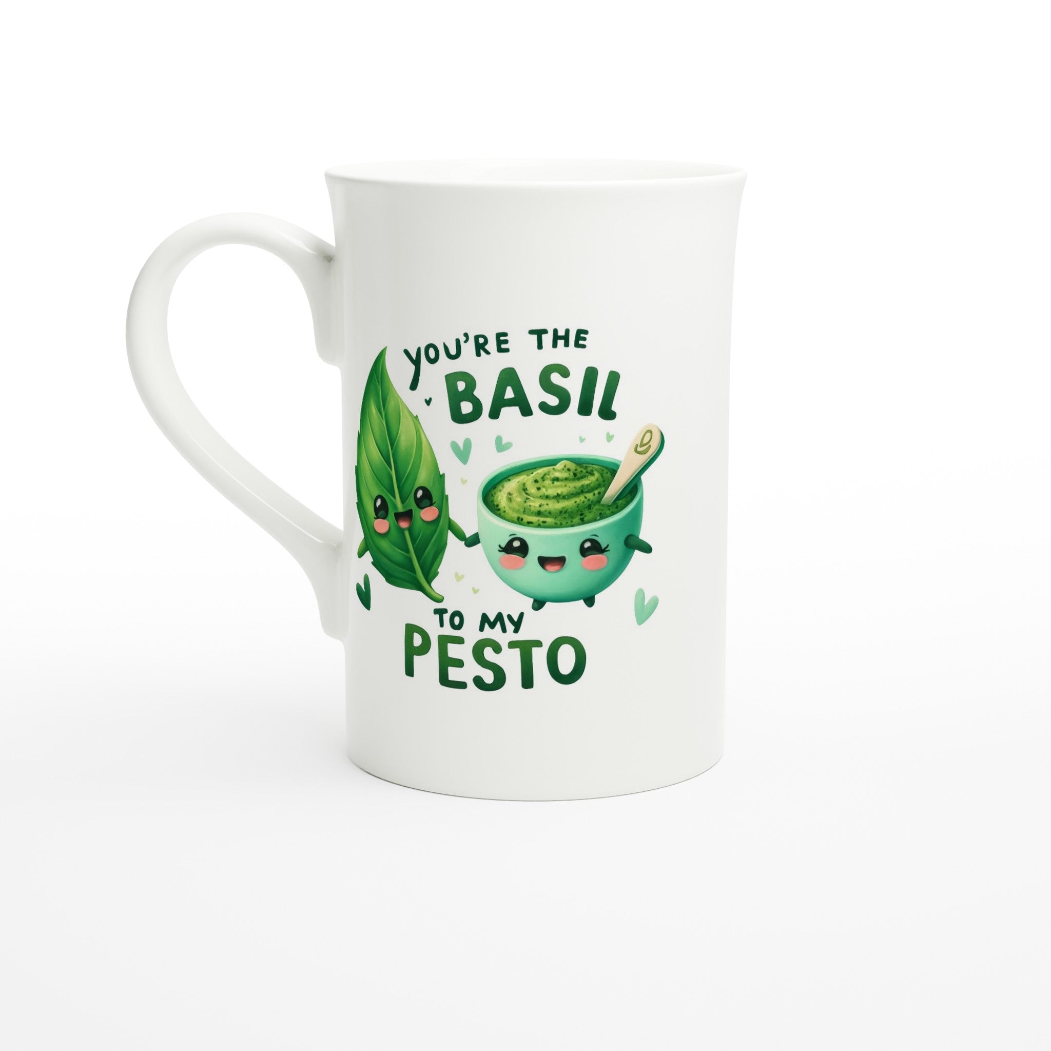 You're The Basil To My Pesto, Valentine - White 10oz Porcelain Slim Mug Default Title Porcelain Mug Food Globally Fulfilled Love