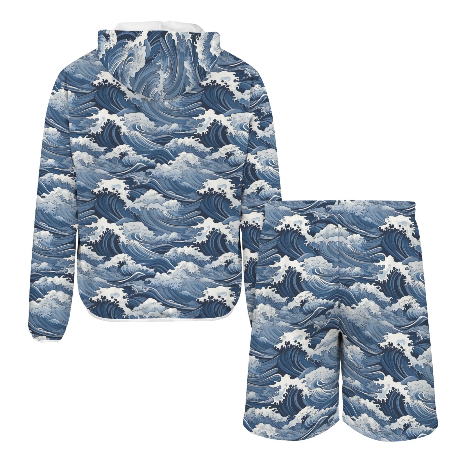 Japanese Waves Men's Lightweight Sun Hoodie & Shorts Set Men's Lightweight Sun Hoodie & Shorts Ocean Printed Offshore