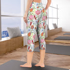 Australian Flowers Women's High Waist Pocket Capri Yoga Leggings Women's High Waist Capri Yoga Leggings Plants Printed Offshore