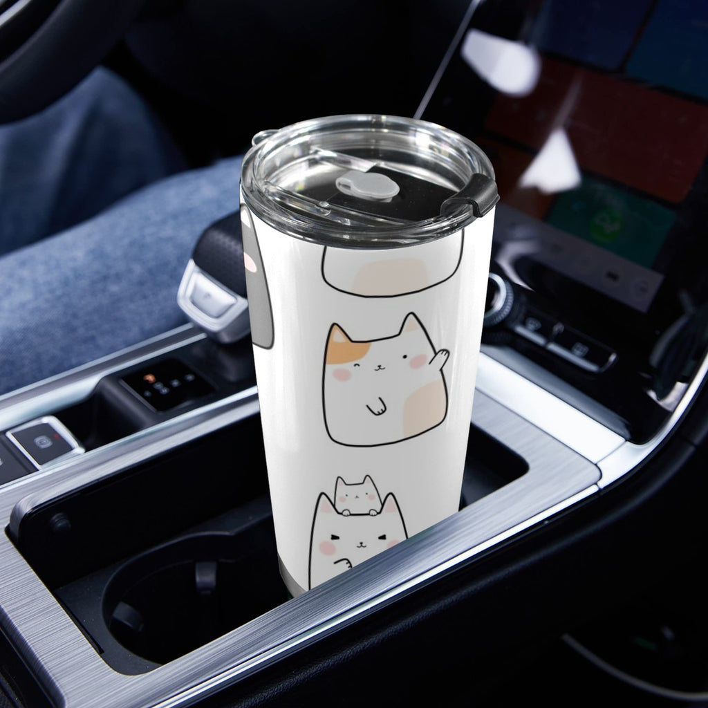 Cats - 20oz Mobile Tumbler with Lid (Black Lock) 20oz Travel Mug animal Printed Offshore