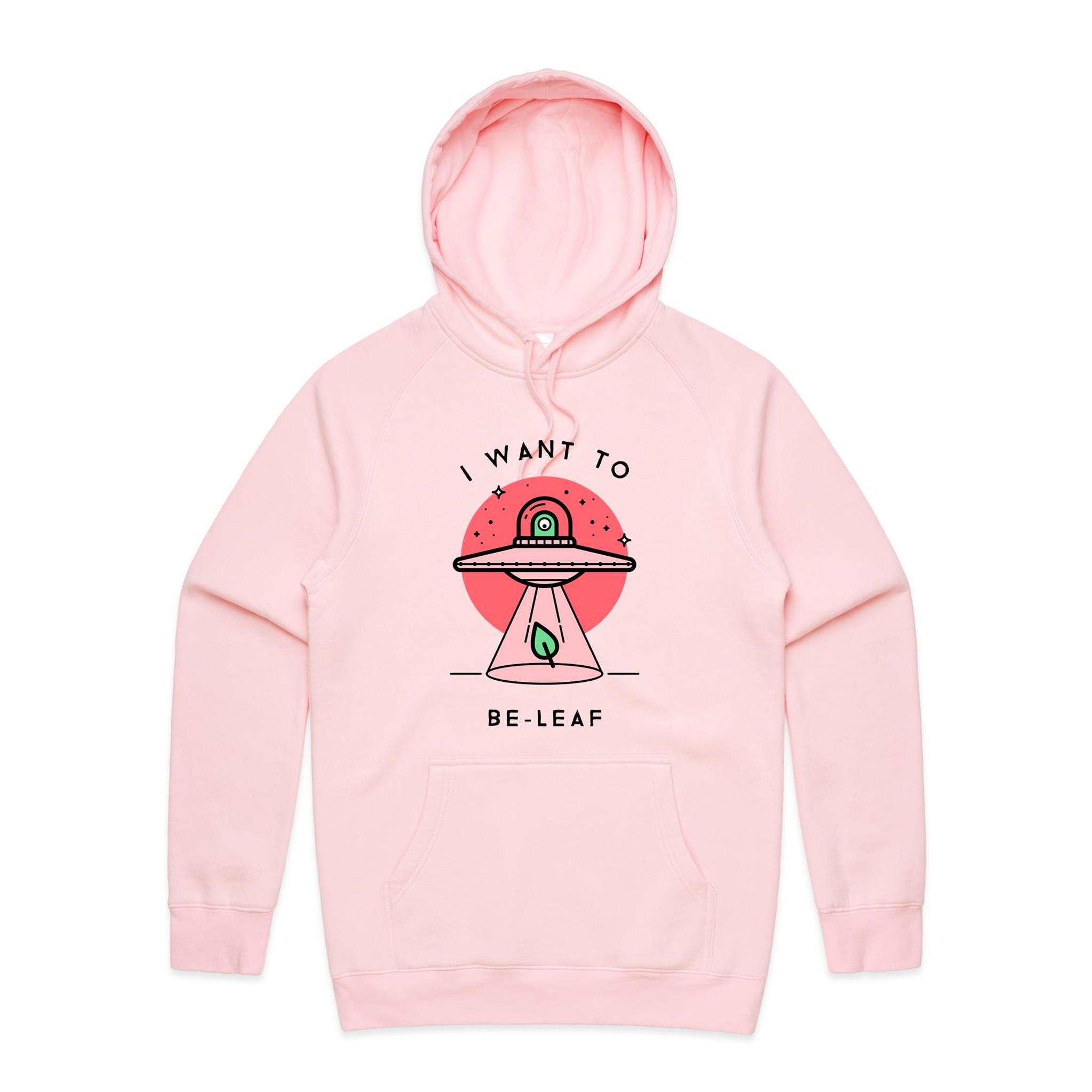 I Want To Be-Leaf, UFO - Mens Hoodie Pink Mens Hoodie Printed In Australia Sci Fi