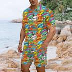 Comic Book 2 Men's Hawaiian Shirt & Shorts Set Men's Hawaiian Shirt & Shorts Set comic Printed Offshore