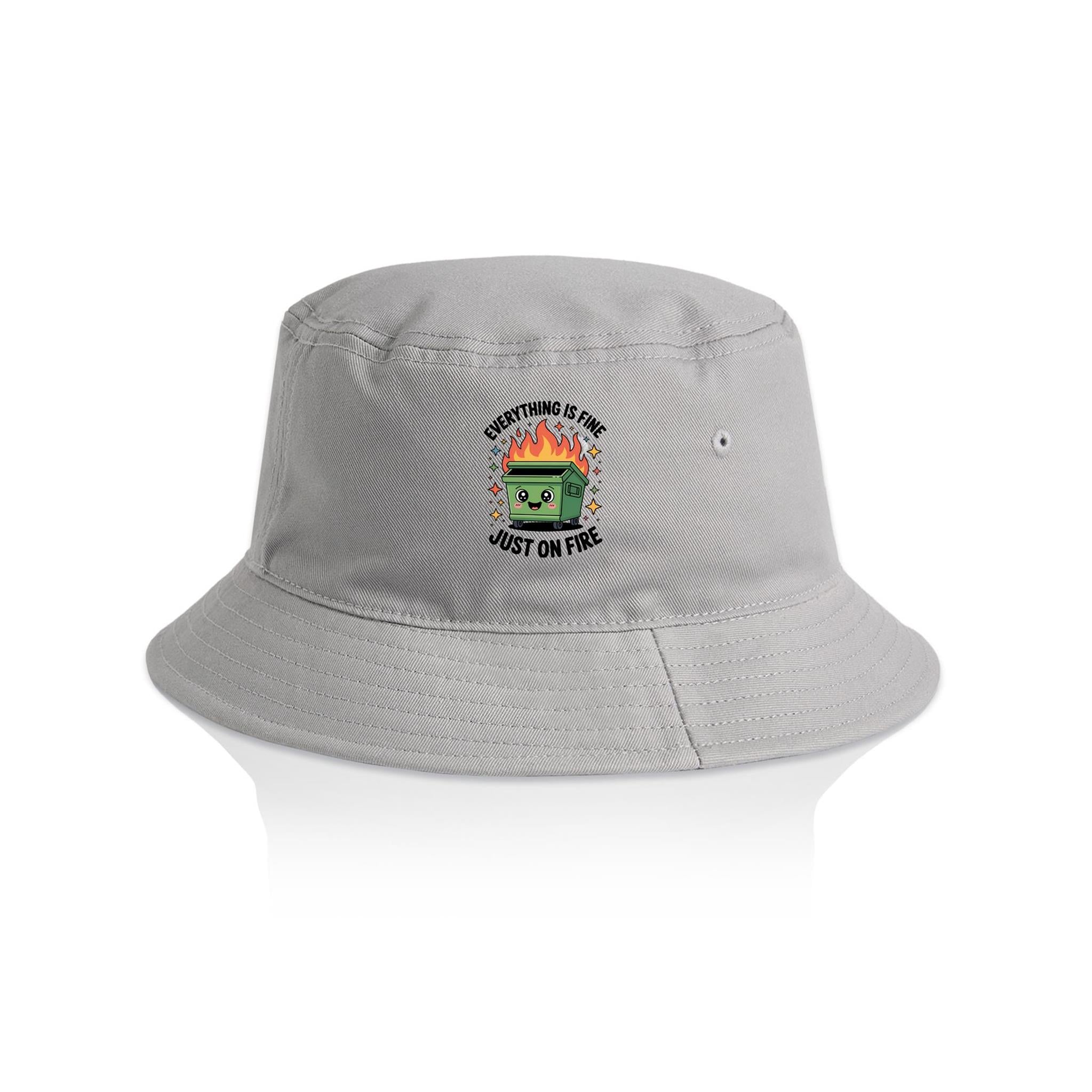 Skip Bin, Dumpster Fire - AS Colour Bucket Hat Storm One Size As Colour Bucket Hat Printed In Australia