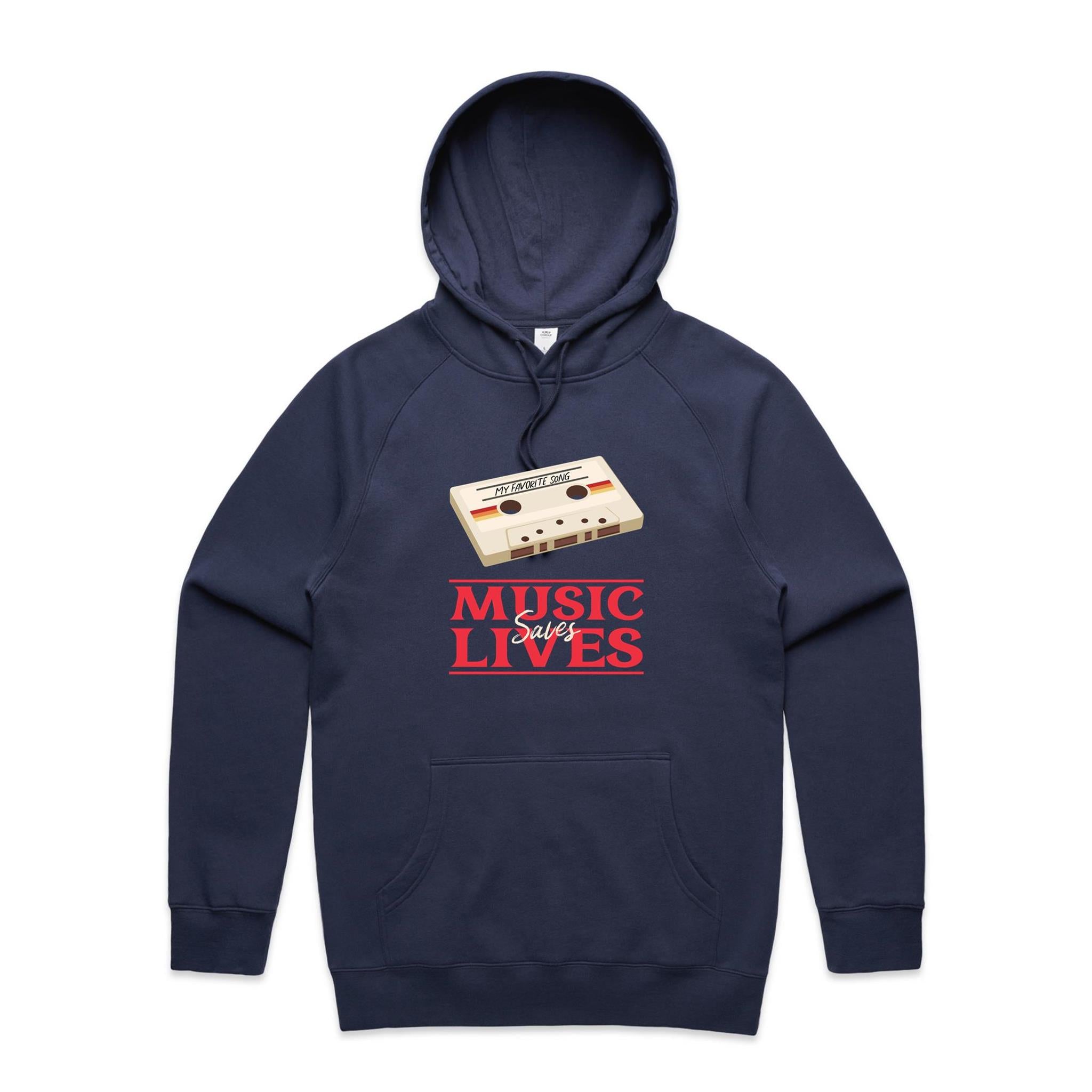 Music Saves Lives - Mens Hoodie Midnight Blue Mens Hoodie Music Printed In Australia Retro