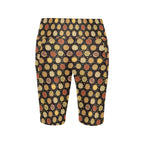 Round Pizzas On Black Women's Bike Shorts With Side Pockets