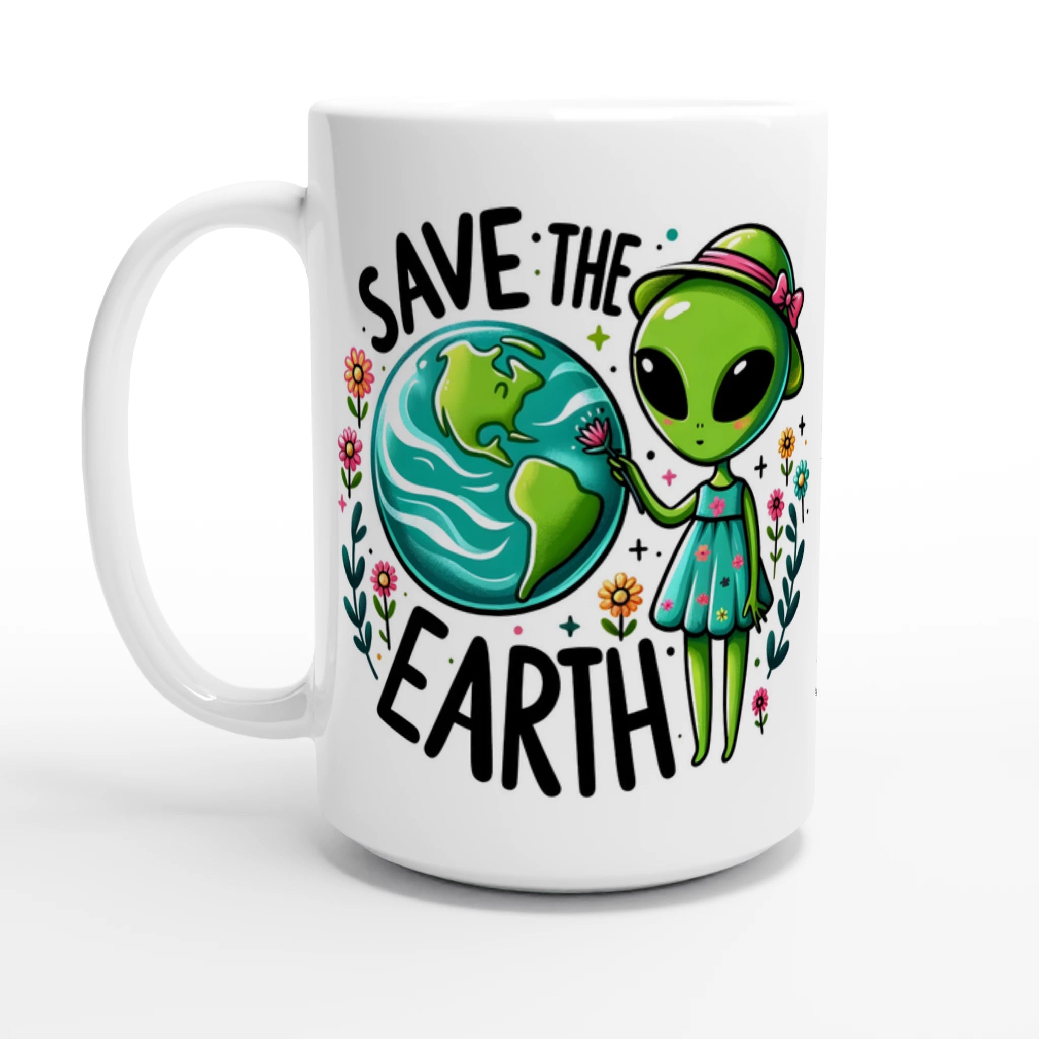 Personalised - Save The Earth, Alien - White 15oz Ceramic Mug Default Title Personalised 15oz Mug customise Environment Globally Fulfilled personalise Sci Fi