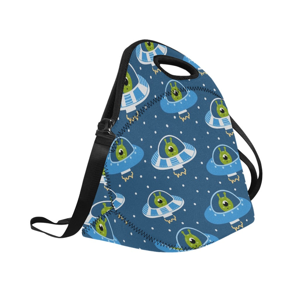 Cute Aliens in UFOs - Neoprene Lunch Bag Neoprene Lunch Bag Printed Offshore