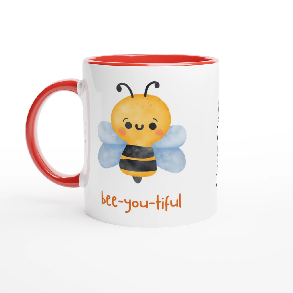 Personalised - Bee-you-tiful - White 11oz Ceramic Mug with Colour Inside Ceramic Red Personalised 11oz Mug animal customise Globally Fulfilled personalise