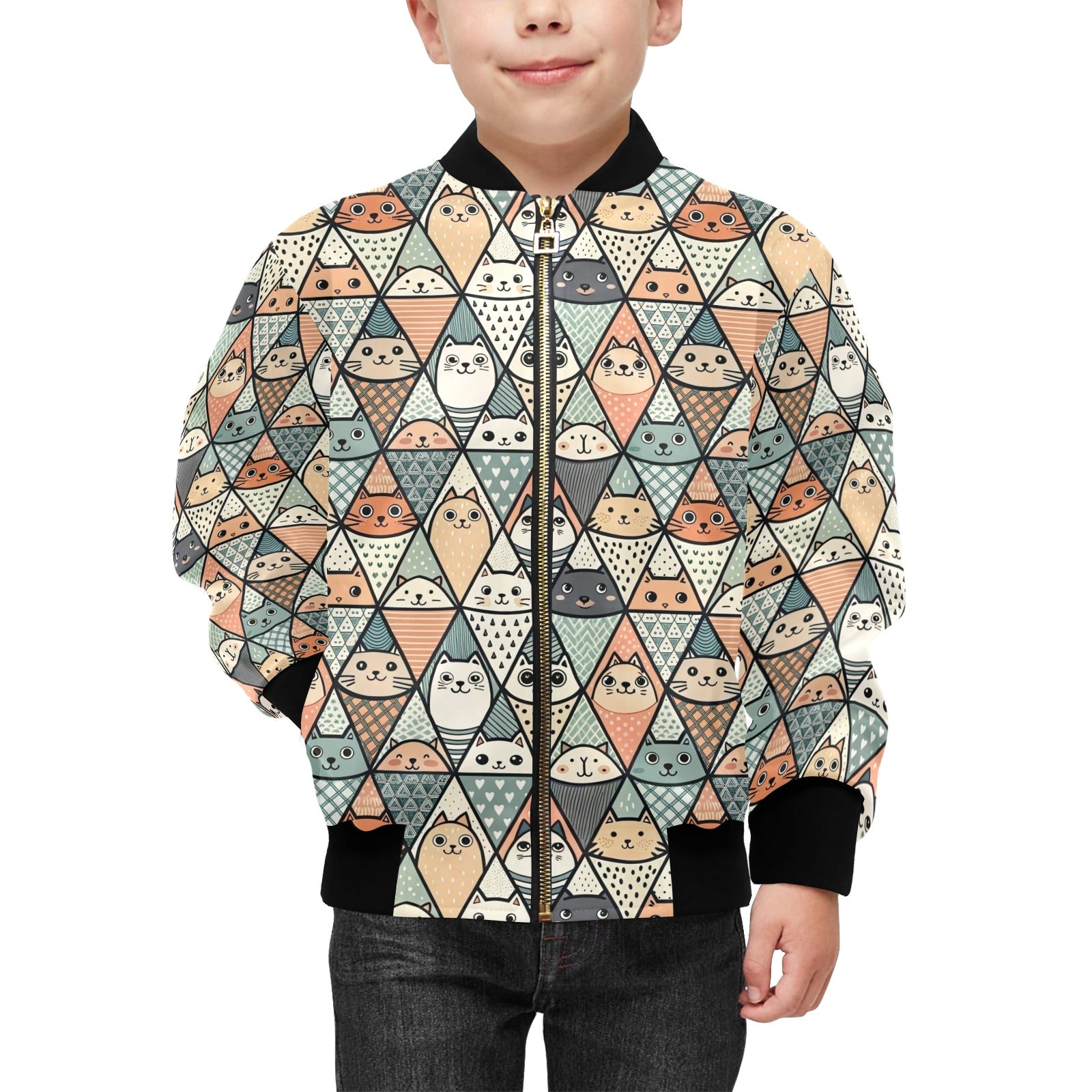 Diamond Cat Pattern Kids Bomber Jacket Kids Bomber Jacket animal Printed Offshore