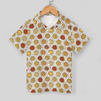 Round Pizzas On White Kids Youth Short Sleeve Button Up Shirt