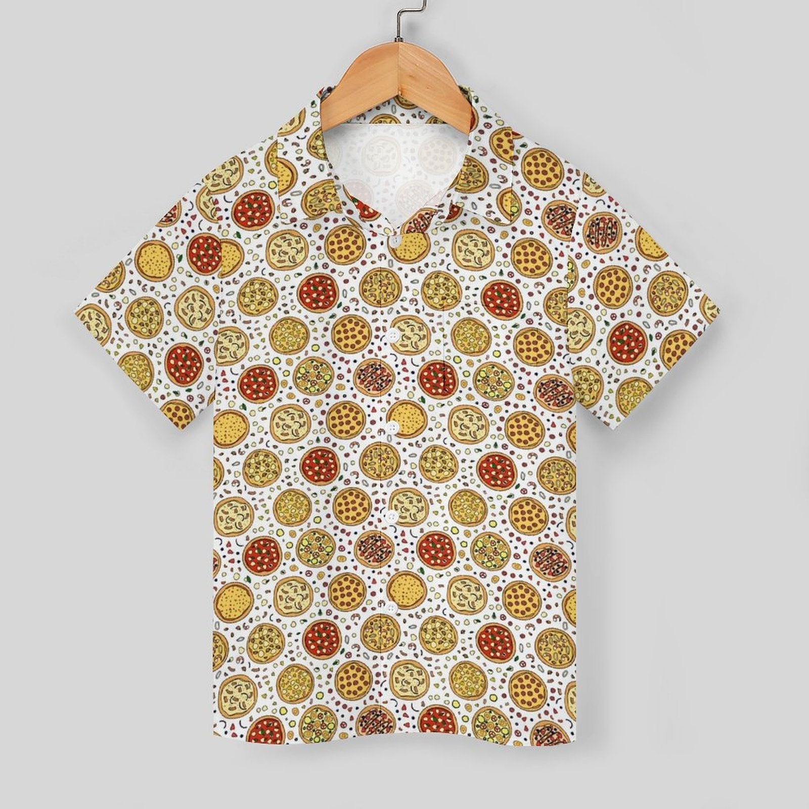 Round Pizzas On White Kids Youth Short Sleeve Button Up Shirt