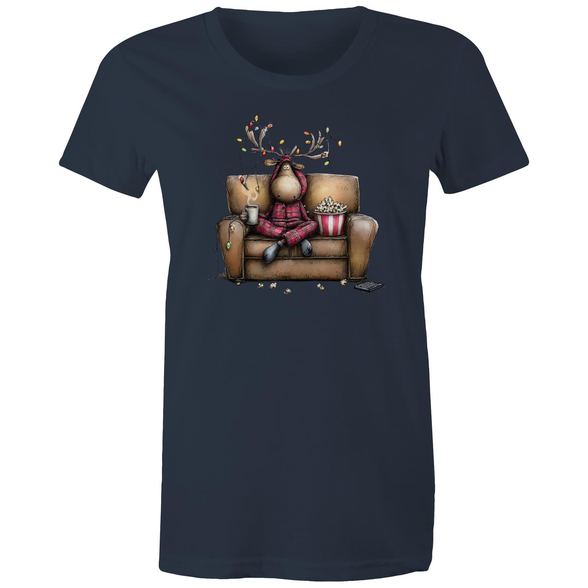Reindeer, Christmas Movies Watching T-shirt - Womens T-shirt