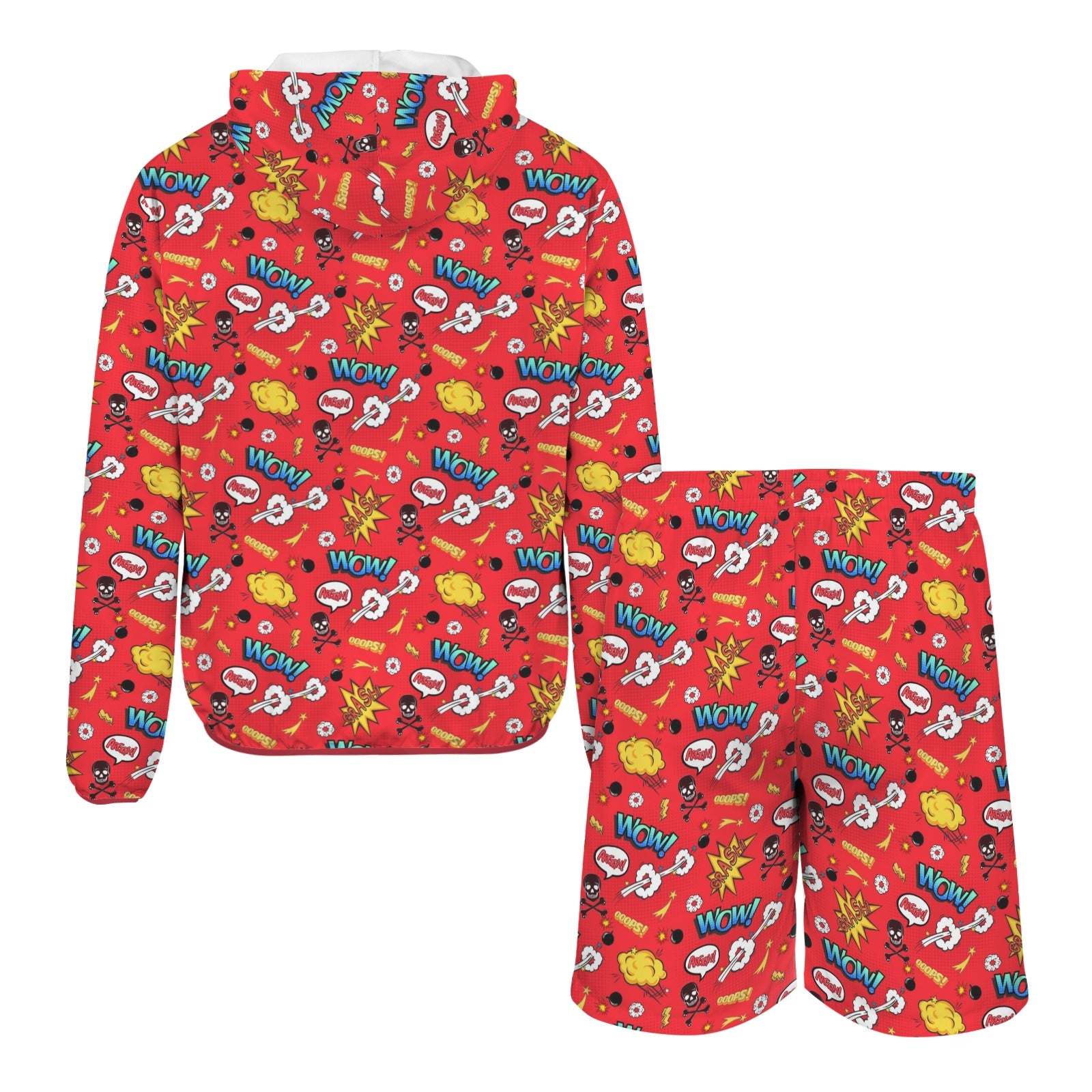 Comic Book Red Men's Lightweight Sun Hoodie & Shorts Set Men's Lightweight Sun Hoodie & Shorts comic Printed Offshore
