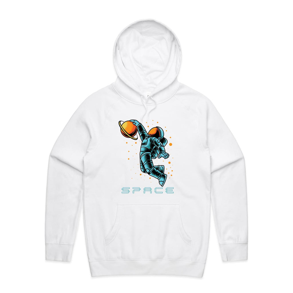 Astronaut Basketball - Mens Hoodie White Mens Hoodie Printed In Australia Space