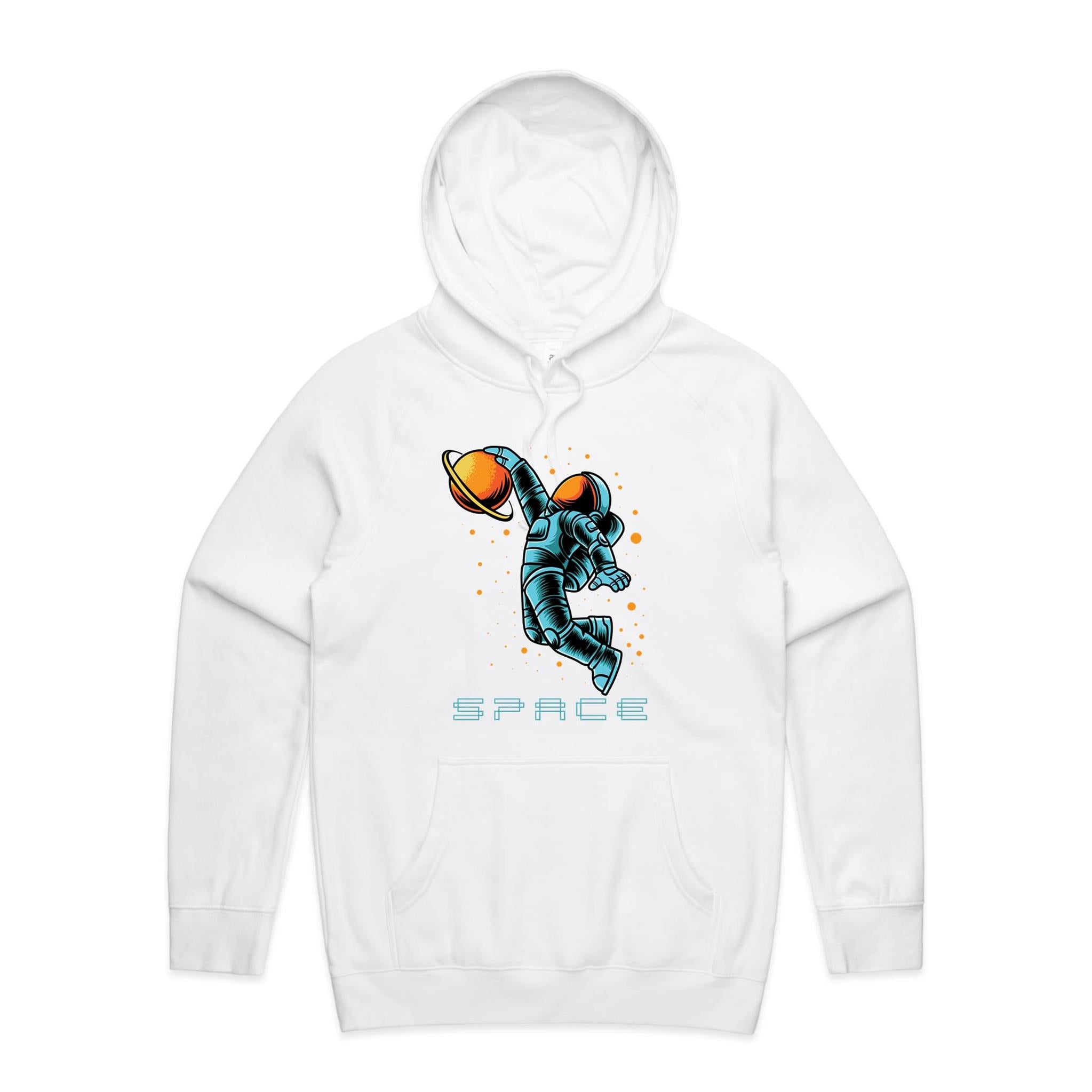Astronaut Basketball - Mens Hoodie White Mens Hoodie Printed In Australia Space