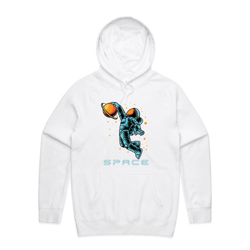 Astronaut Basketball - Mens Hoodie White Mens Hoodie Printed In Australia Space