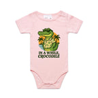 In A While, Crocodile AS Colour Baby Bodysuit Pink Baby Bodysuit animal Printed In Australia
