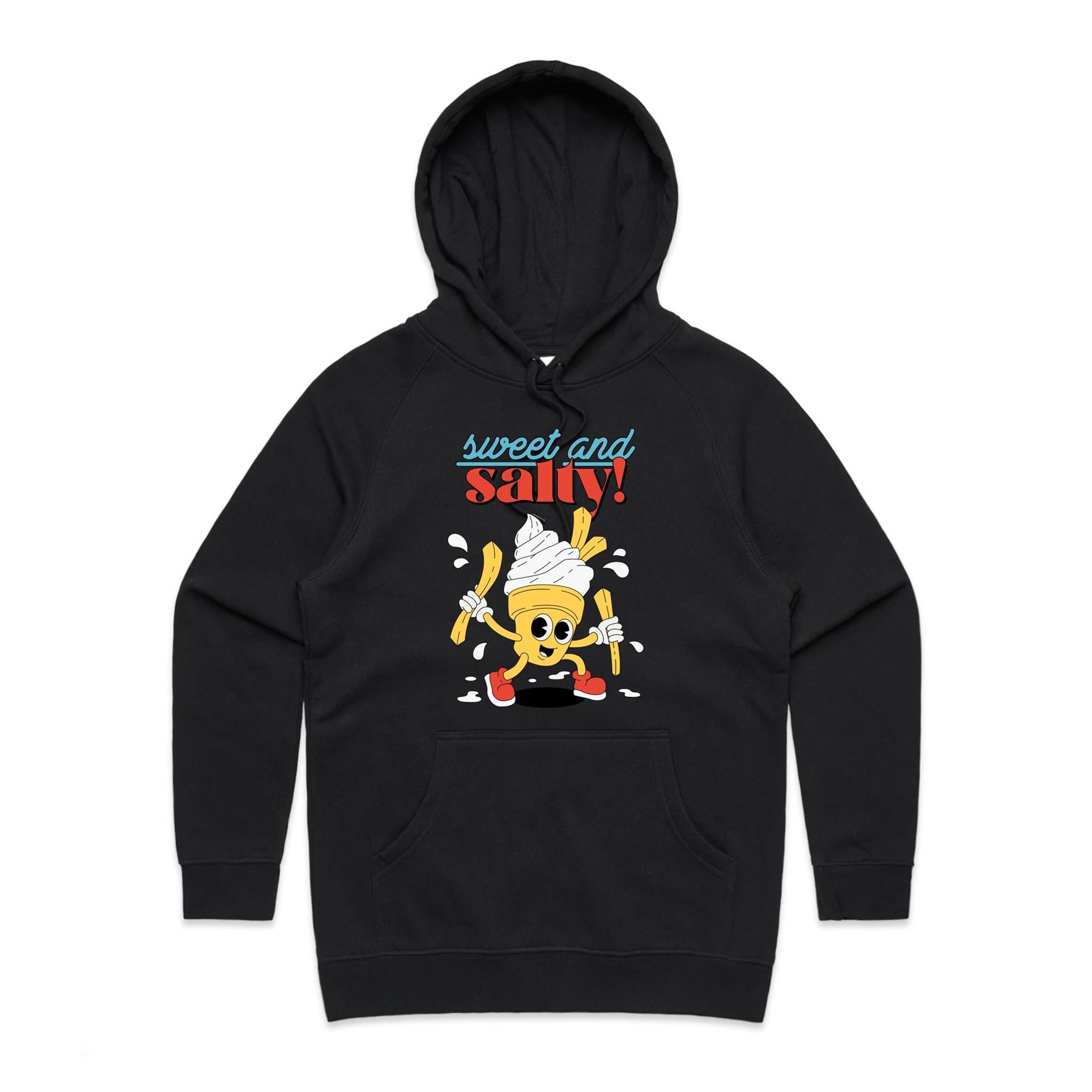 Sweet And Salty, Ice-cream And Fries - Womens Hoodie Black Womens Hoodie Food Printed In Australia Summer