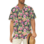 Flamingo Jungle Men's Short Sleeve Hawaiian Shirt Men's Hawaiian Shirt (New) animal Plants Printed Offshore