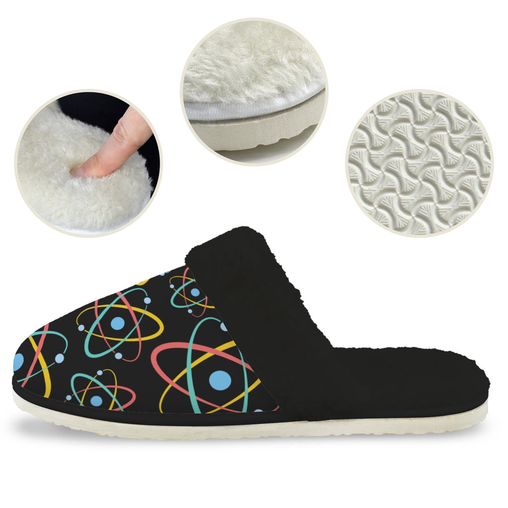Atoms Men's Fur Trim Thick-Sole Indoor Slippers Men's Fur Trimmed Slippers Printed Offshore Science