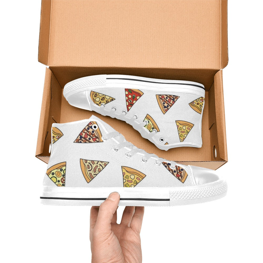 Pizza Slices On White Kids High Top Canvas Shoes