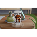 Personalise - Coffee First, Questions Later, Highland Cow - White Latte 17oz Ceramic Mug Personalised Latte Mug animal Coffee Globally Fulfilled