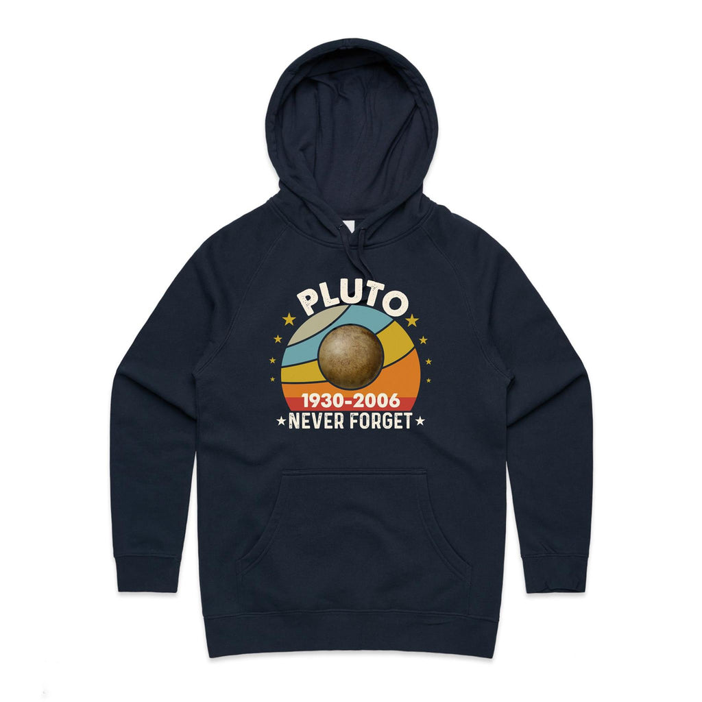Never Forget Pluto - Womens Hoodie Navy Womens Hoodie Printed In Australia Space