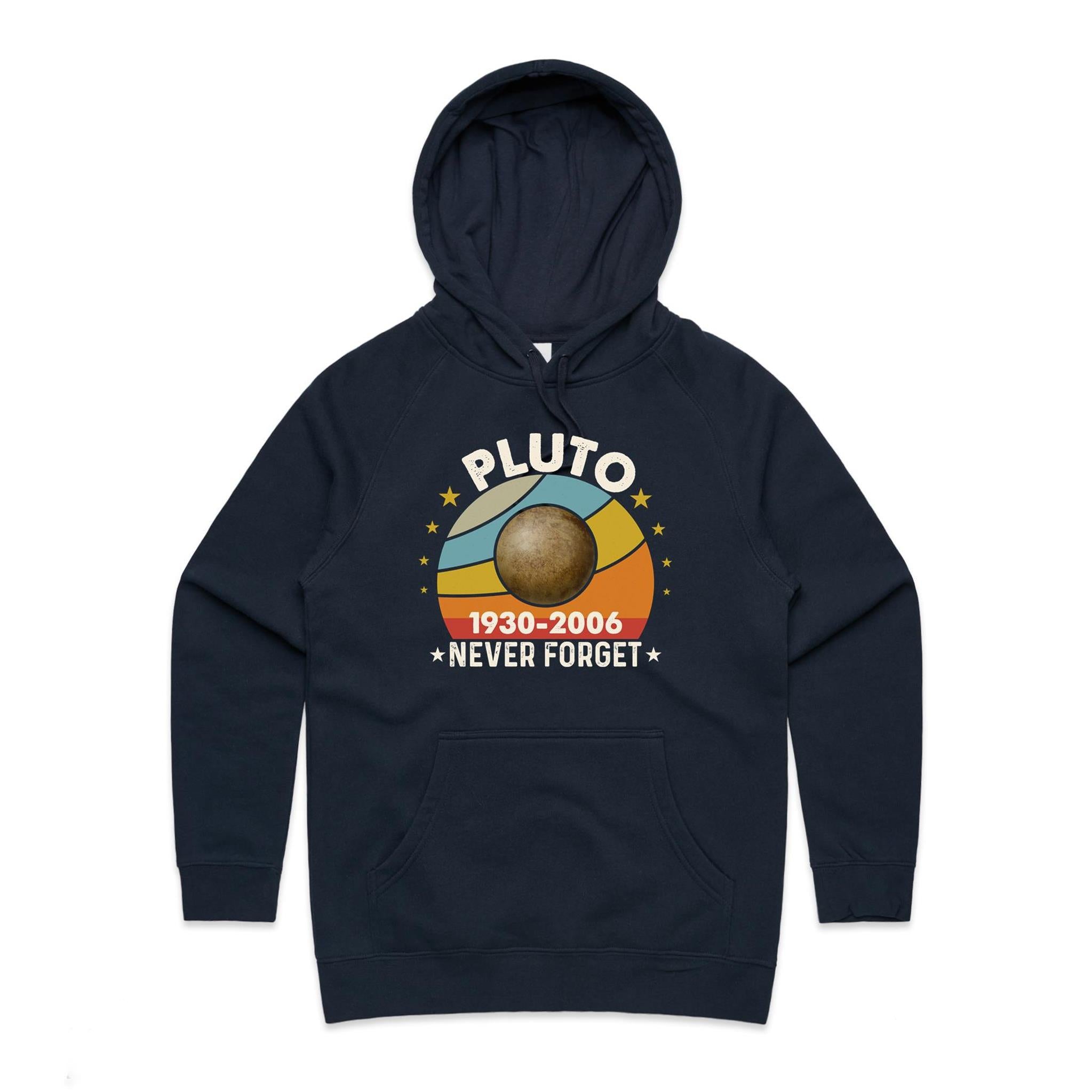 Never Forget Pluto - Womens Hoodie Navy Womens Hoodie Printed In Australia Space