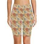 Vintage Retro Floral Women's Bike Shorts With Side Pockets Women's Bike Shorts / Half Leggings Plants Printed Offshore Retro