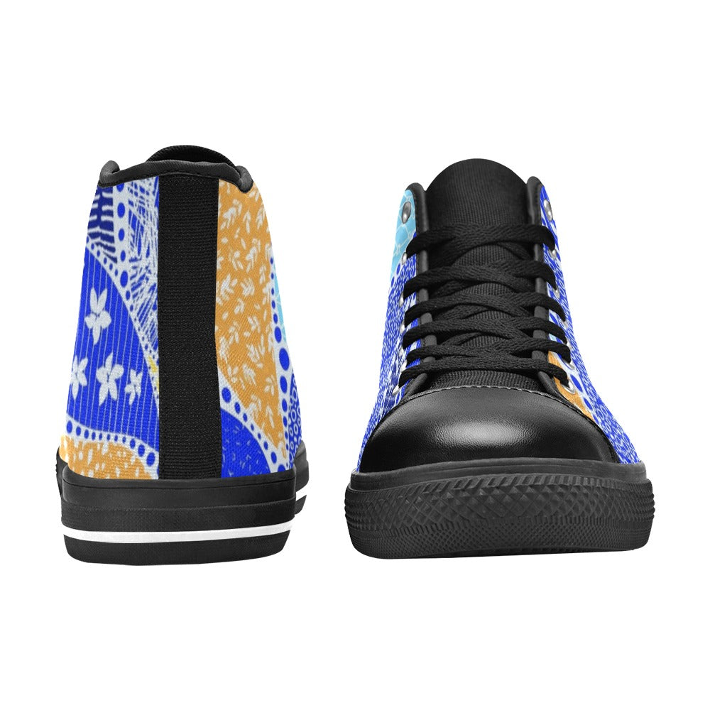 Blue Swirl - Kids High Top Canvas Shoes