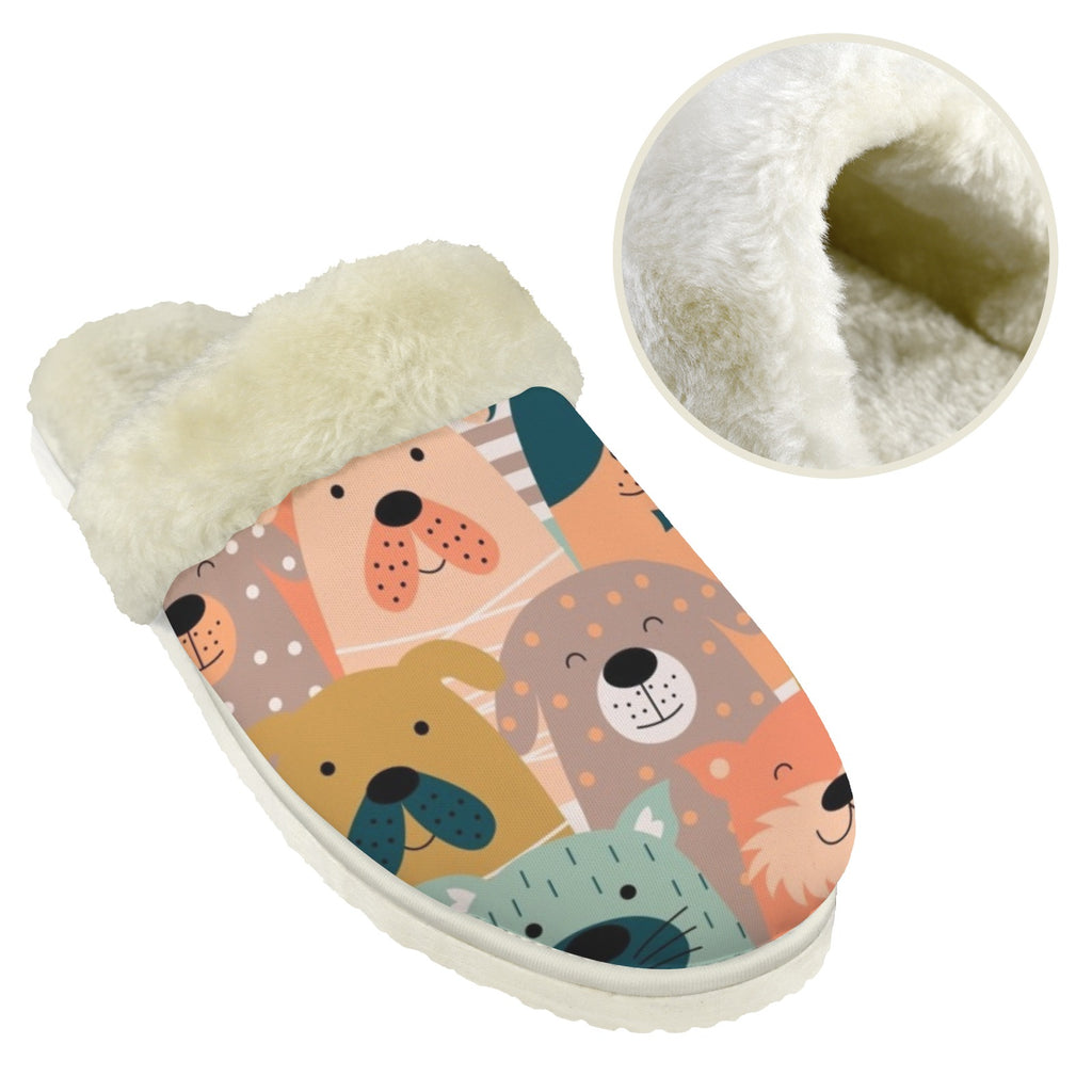 Lots Of Dogs Men's Fur Trim Thick-Sole Indoor Slippers Men's Fur Trimmed Slippers animal Printed Offshore