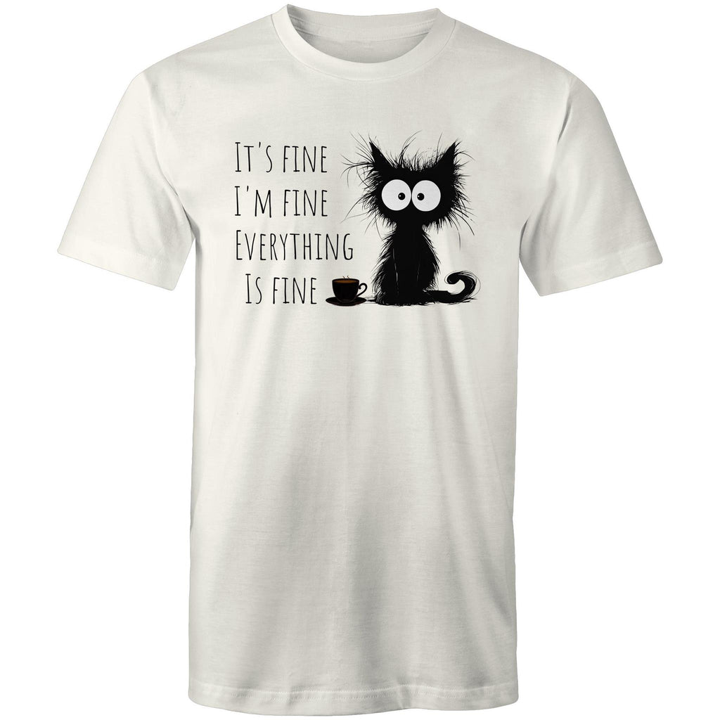 It's Fine, I'm Fine, Frazzled Cat - Mens T-Shirt Natural Mens T-shirt animal Printed In Australia