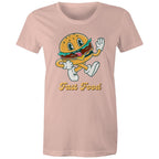 Fast Food, Hamburger - Womens T-shirt Pale Pink Womens T-shirt Food Printed In Australia