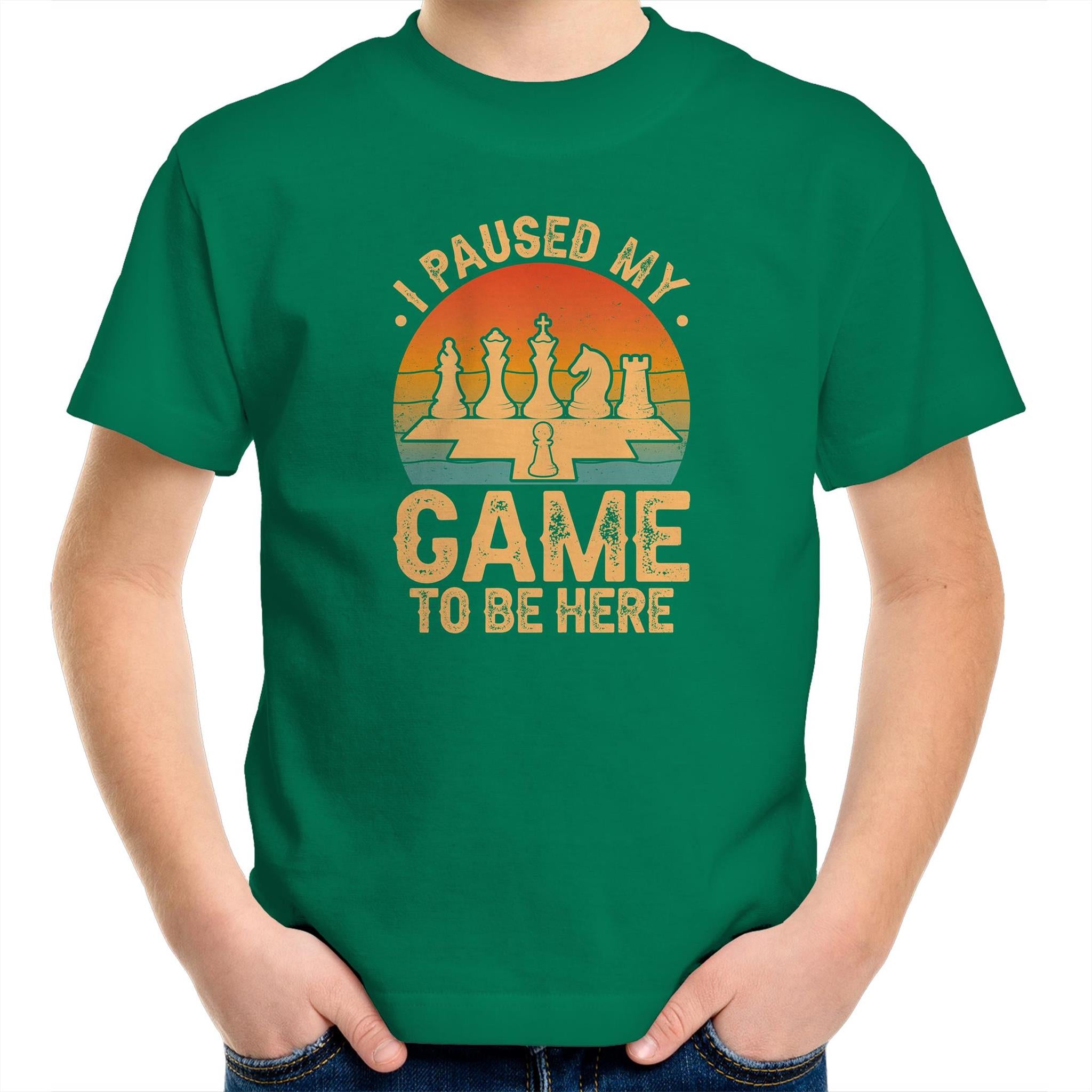 Chess, I Paused My Game To Be Here - Kids Youth T-Shirt Kelly Green Chess Games Printed In Australia