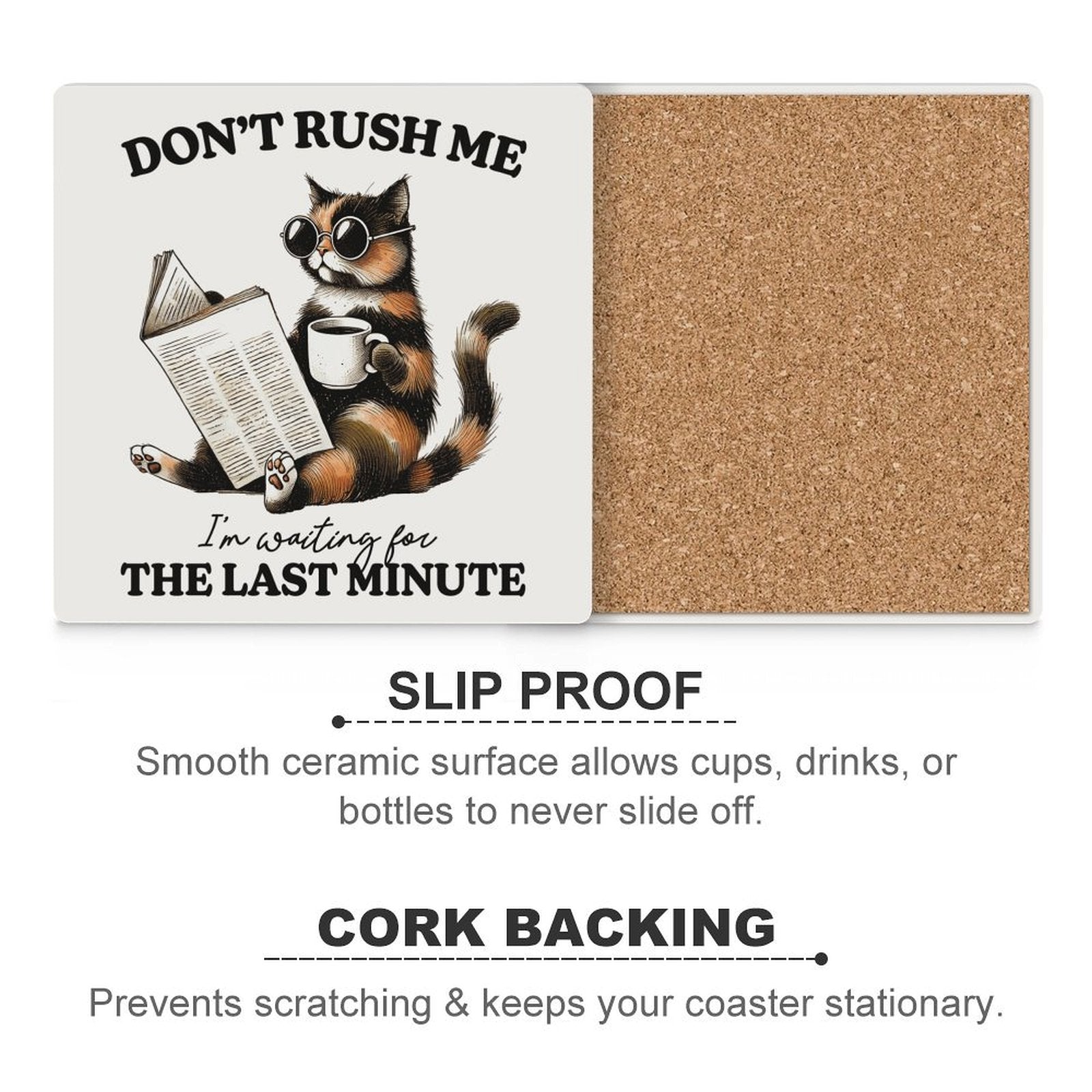 Don't Rush Me, Cat - Ceramic Coasters (Square) Ceramic Coasters animal Printed Offshore