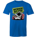 Astronaut, Anywhere But Here - Mens T-Shirt Bright Royal Mens T-shirt Printed In Australia Space