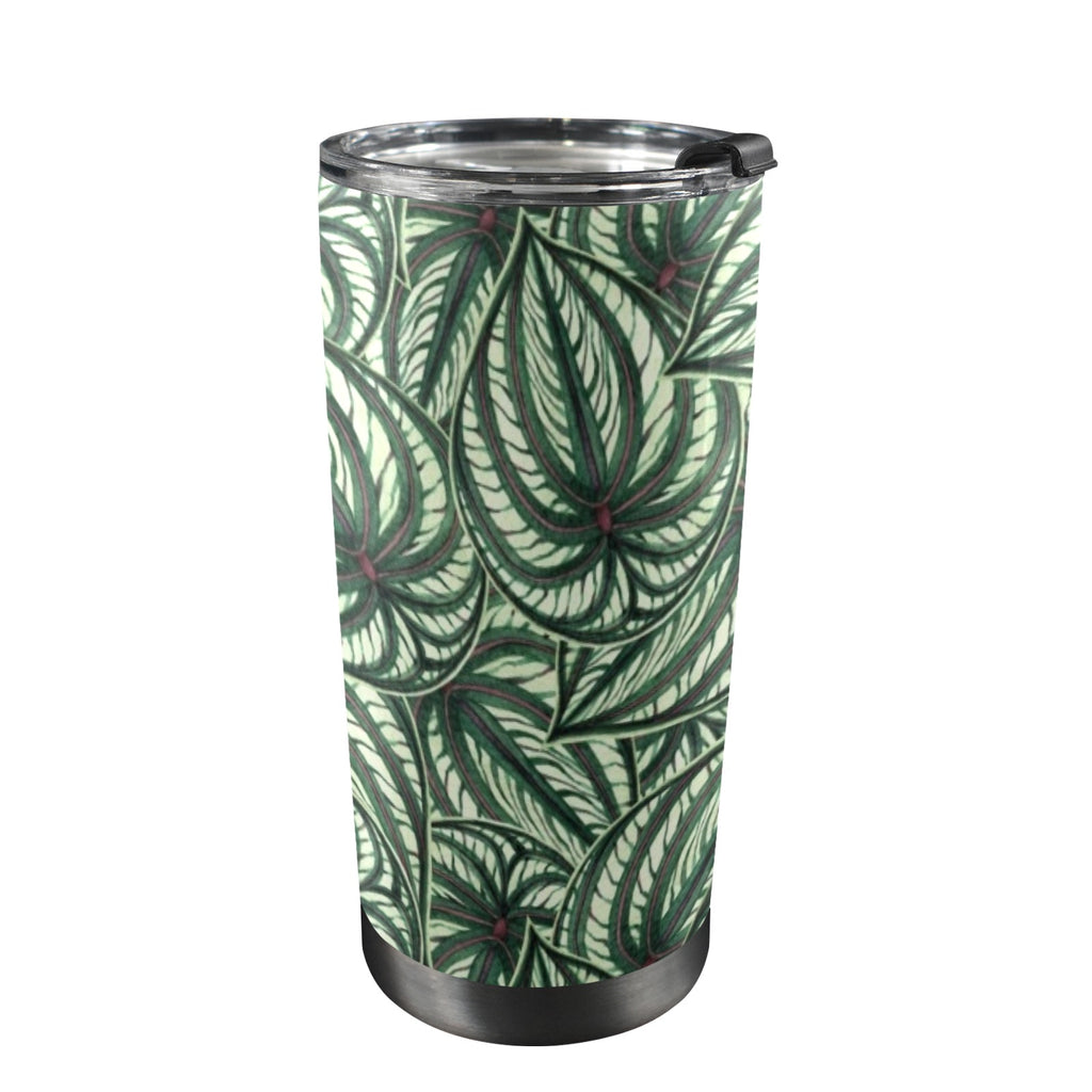 Stripy Leaves 20oz Mobile Tumbler with Lid (Black Lock) One Size 20oz Travel Mug Plants Printed Offshore