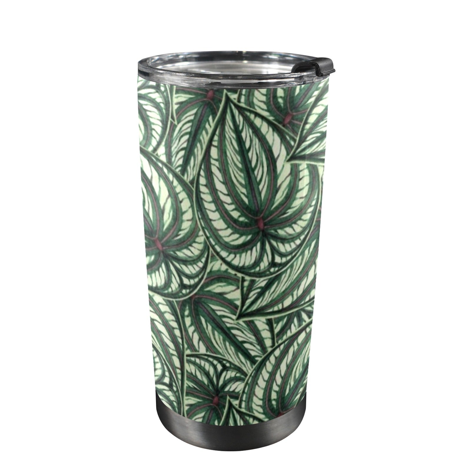 Stripy Leaves 20oz Mobile Tumbler with Lid (Black Lock) One Size 20oz Travel Mug Plants Printed Offshore