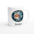 Personalise - Addicted To Coffee - White 11oz Ceramic Mug Personalised 11oz Mug Coffee customise Globally Fulfilled personalise